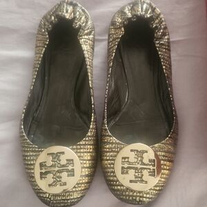 Tory Burch Gold and Black Women's Flats